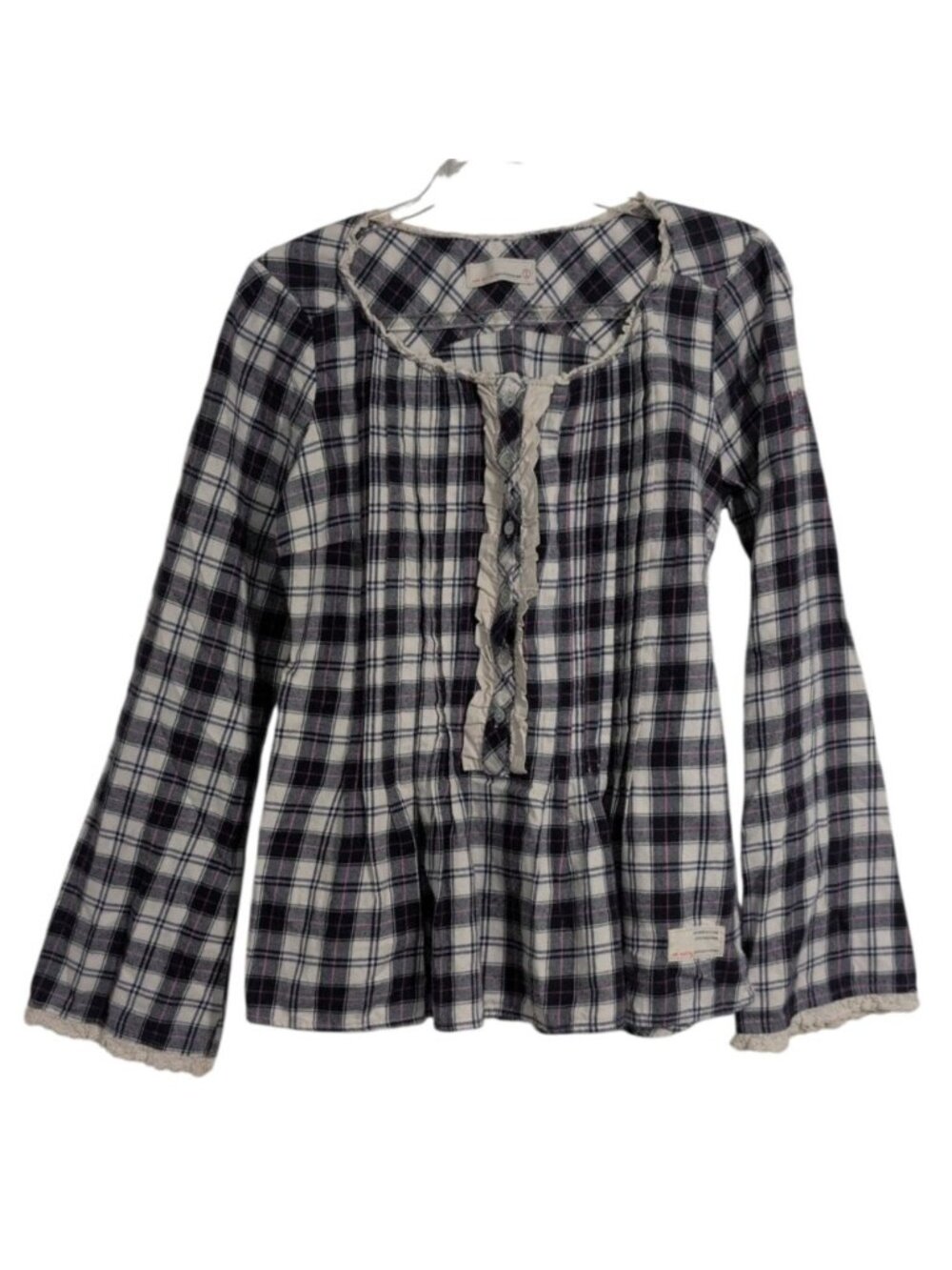Odd Molly 1 Plaid Shirt Womens Size Small Blue Cottagecore Fairy Grunge Boho